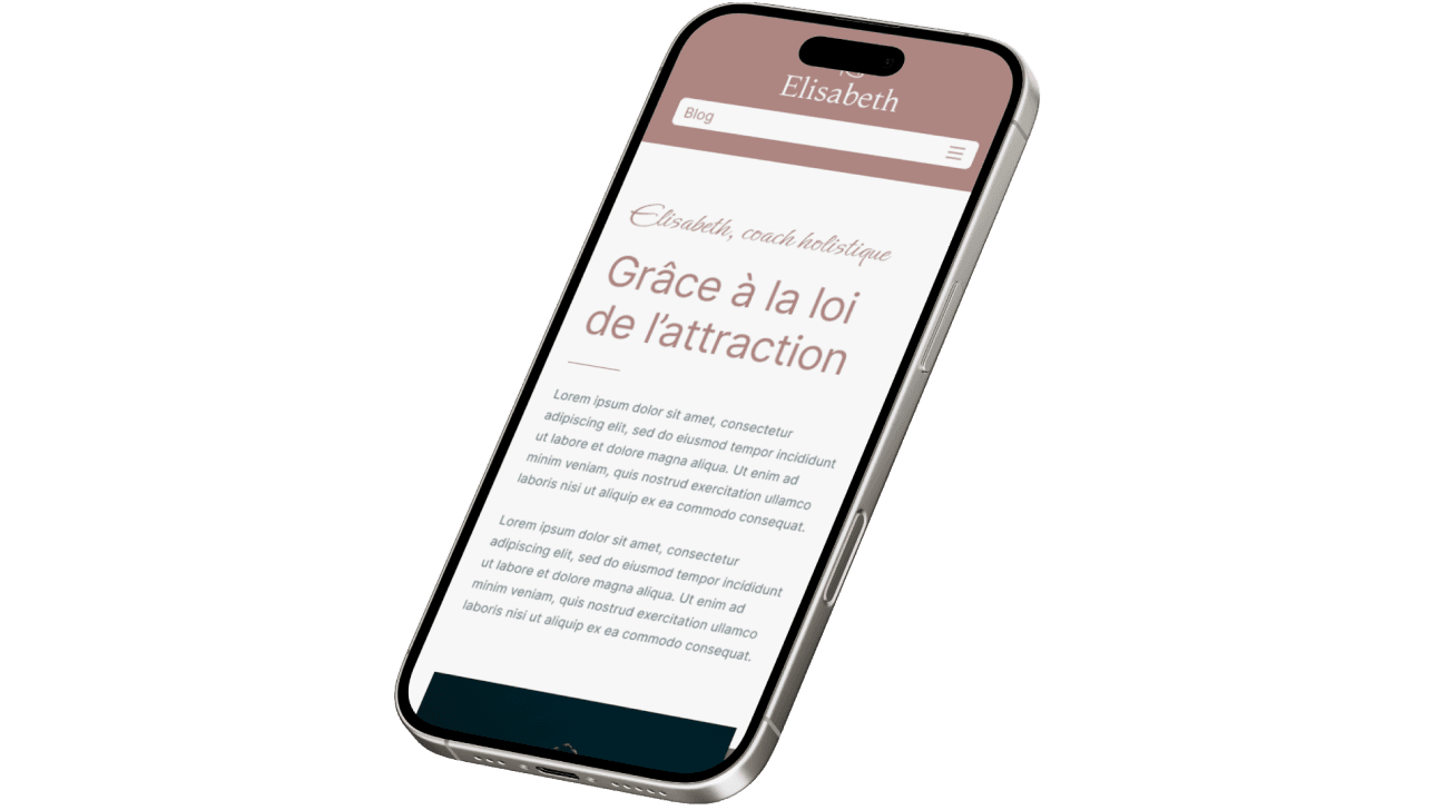 Maquette de site web responsive sur deux iPhone 15 en vue perspective